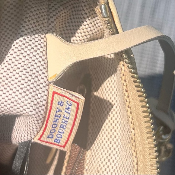 Dooney & Bourke Vintage Leather Canvas Monogram Shoulder Satchel Cream GUC - Picture 9 of 14
